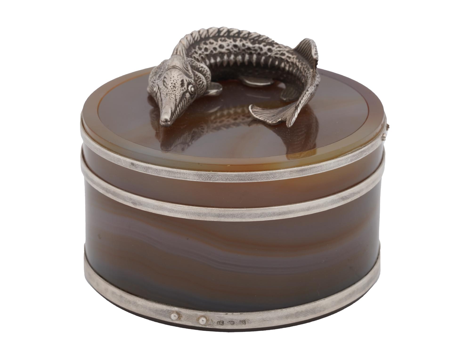 RUSSIAN AGATE AND SILVER CAVIAR SERVER WITH PIKE PIC-1